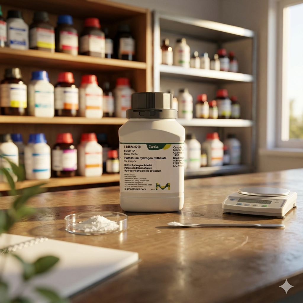 Potassium Hydrogen Phthalate EMSURE® Reag. Ph Eur 104874 ukuran 250g dari Supelco Merck merupakan bahan kimia laboratorium berkualitas tinggi untuk standarisasi titrasi, preparasi buffer, quality control, penelitian, dan aplikasi analitik profesional.