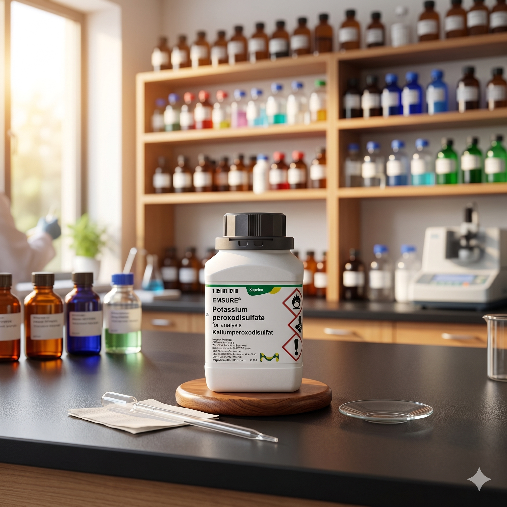 Potassium Peroxodisulfate EMSURE® Merck 105091 adalah bahan kimia analytical grade berkualitas tinggi untuk kebutuhan laboratorium, penelitian, quality control (QC), pendidikan, dan aplikasi industri. Produk memenuhi standar for analysis sehingga cocok digunakan untuk analisis kimia, oksidator laboratorium, preparasi reagen, dan kebutuhan research profesional.