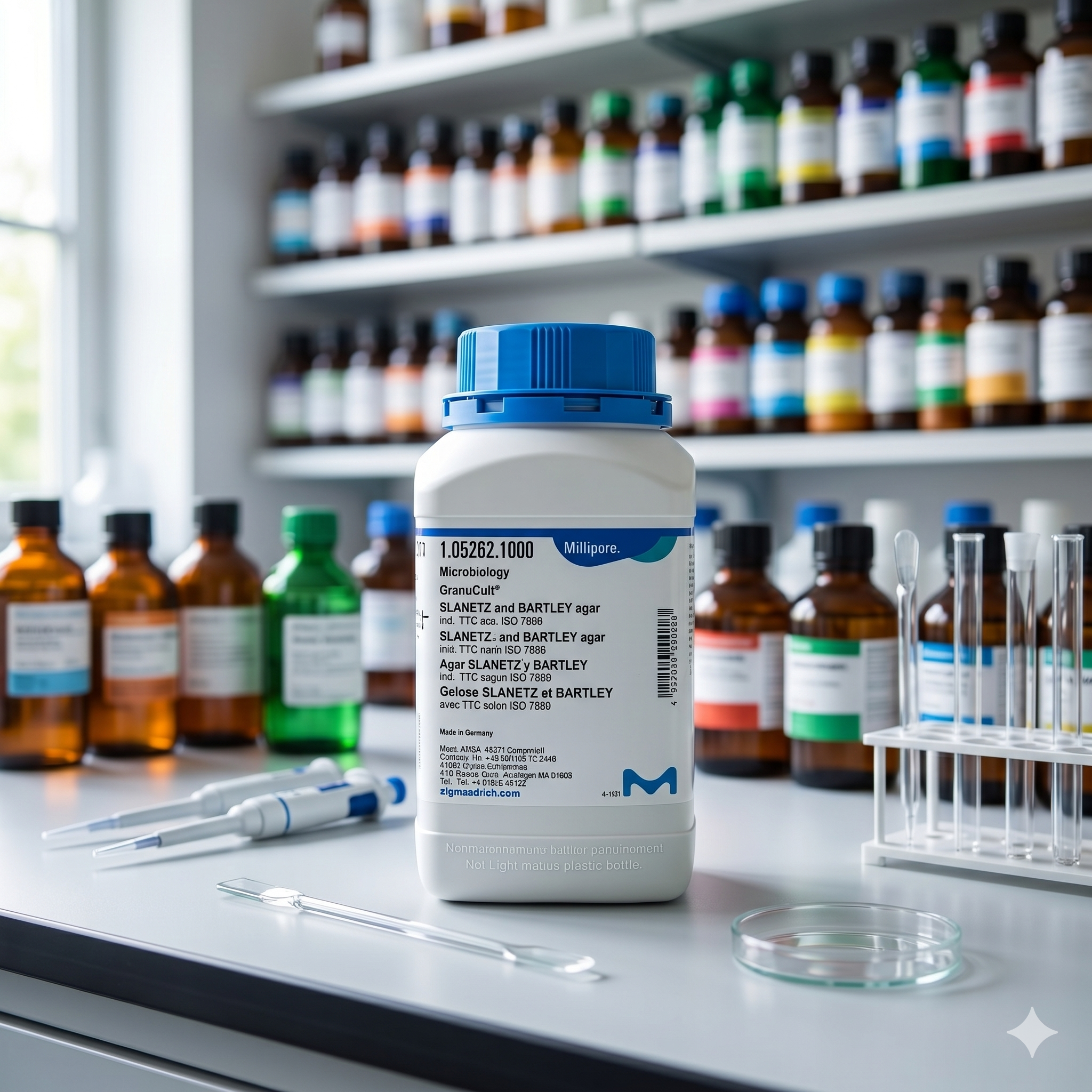 Slanetz and Bartley Agar Granucult® Merck Millipore 105262 merupakan media mikrobiologi berkualitas tinggi untuk isolasi dan enumerasi Enterococcus sesuai standar ISO 7899. Cocok digunakan untuk laboratorium mikrobiologi, quality control, penelitian, pendidikan, pengujian air, pangan, dan aplikasi industri.
