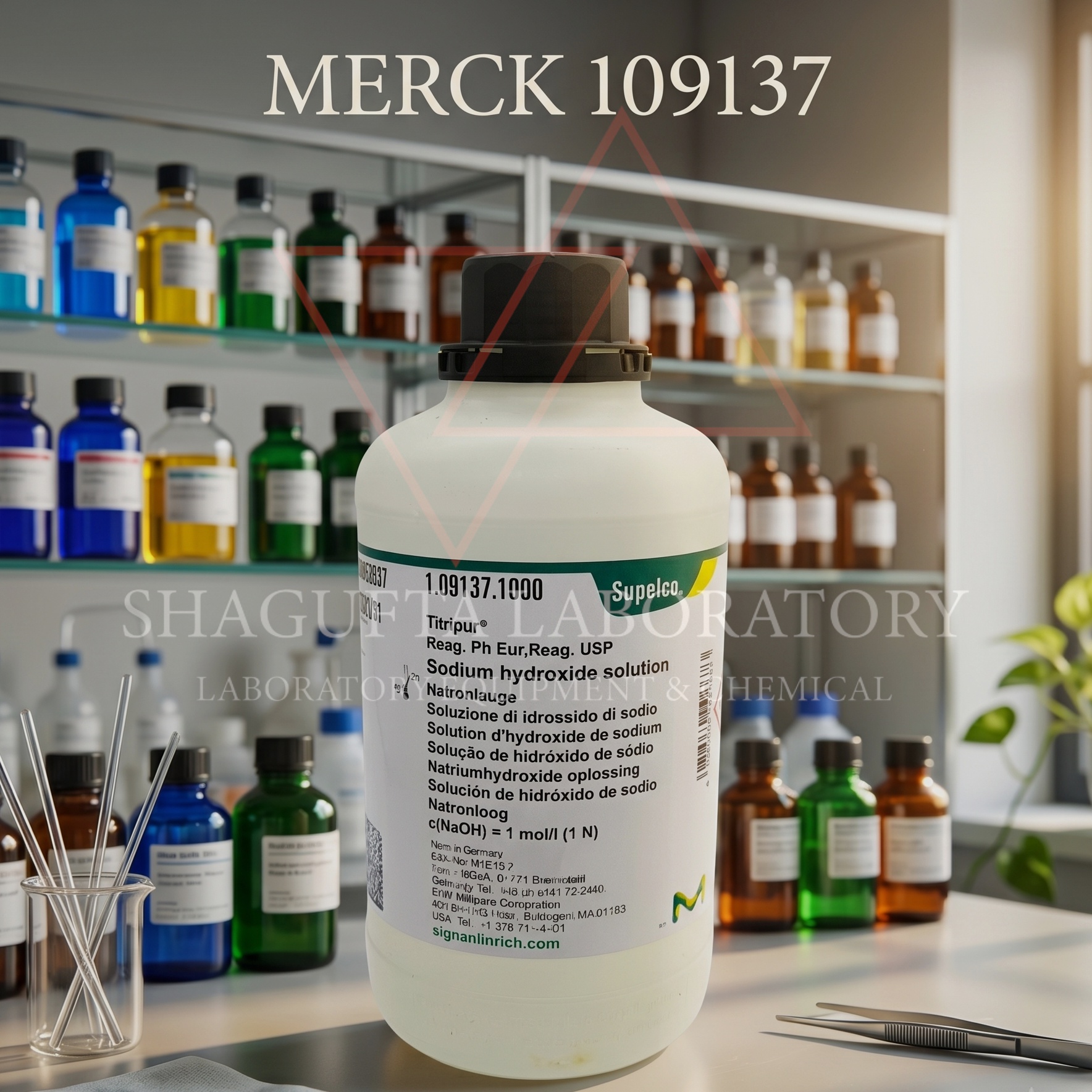 Supelco Sodium Hydroxide Solution Merck 109137 1 Liter 1 mol/L 1.09137.1000 – Larutan Natrium Hidroksida Reagen Titrasi Laboratorium