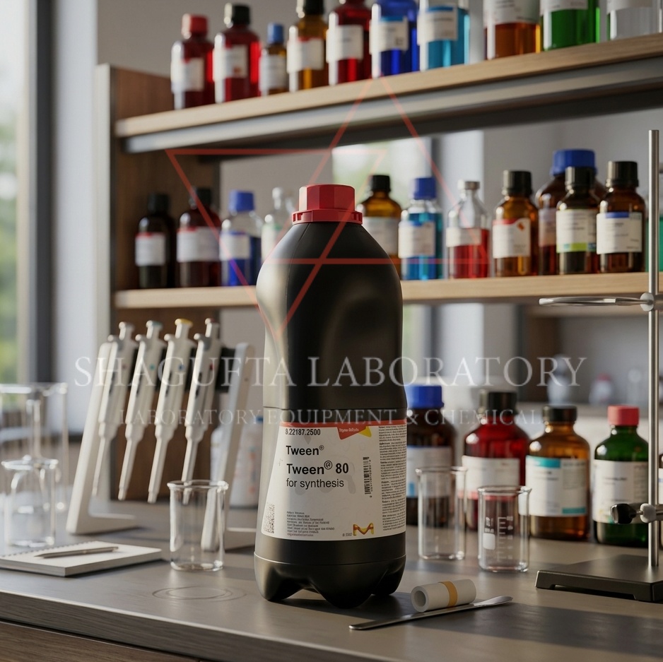 Tween® 80 for Synthesis atau Polysorbate 80 merupakan surfaktan dan emulsifier laboratory grade berkualitas tinggi untuk kebutuhan sintesis, penelitian, formulasi, quality control, pendidikan, dan aplikasi industri. Cocok digunakan pada laboratorium kimia, farmasi, kosmetik, dan penelitian.