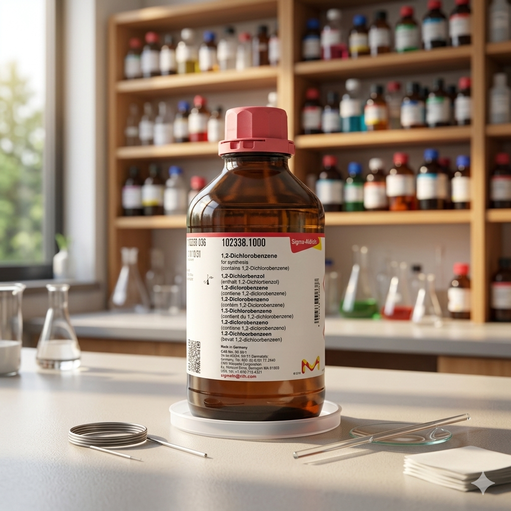 1,2-Dichlorobenzene for synthesis Sigma Aldrich kode 803238 merupakan bahan kimia laboratorium berkualitas tinggi untuk kebutuhan sintesis, penelitian, analisis, QC, dan aplikasi industri. Cocok digunakan pada laboratorium pendidikan, riset, farmasi, kimia industri, serta pengujian material dengan tingkat kemurnian dan stabilitas yang baik.
