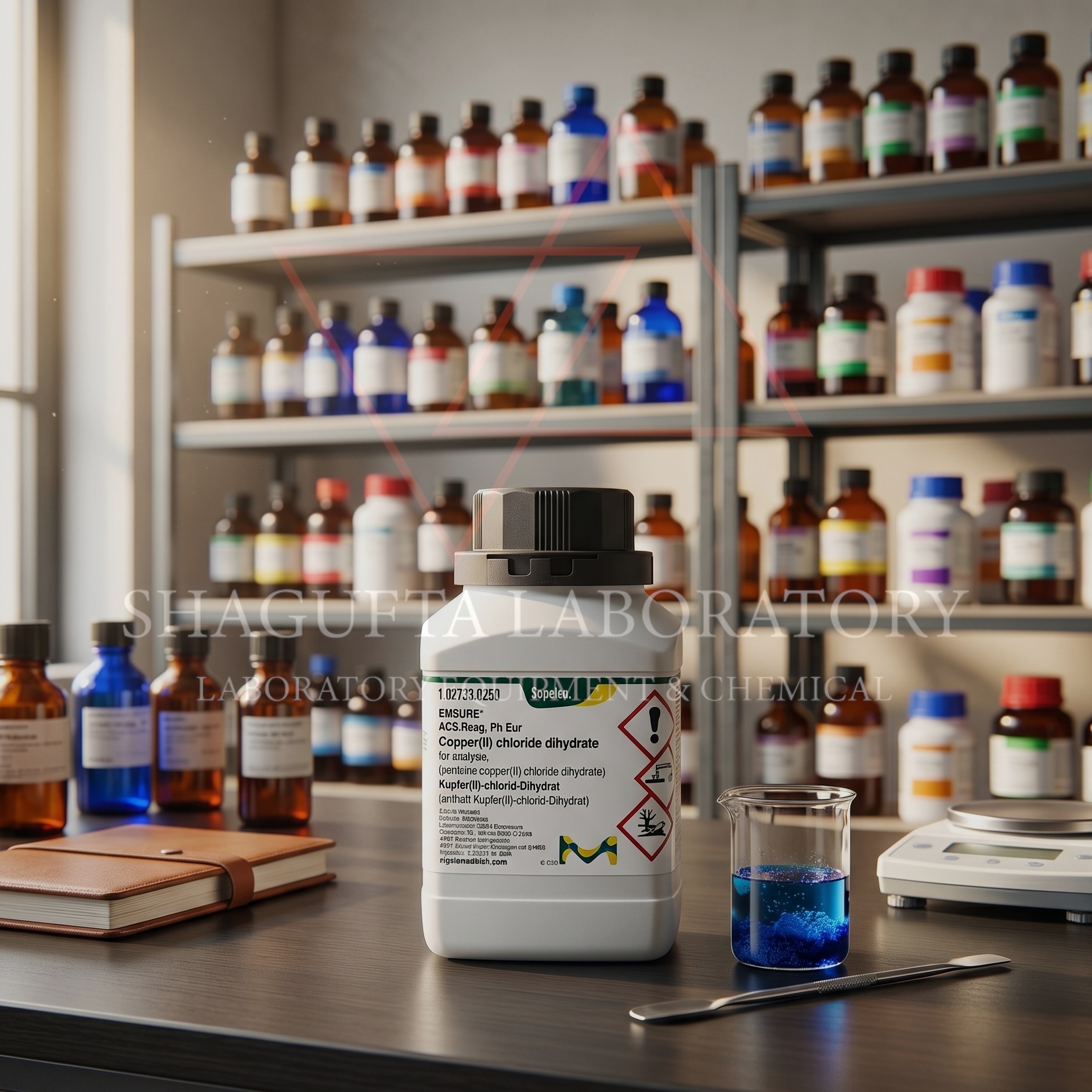Copper(II) Chloride Dihydrate ACS Reag. Ph Eur Merck Supelco adalah bahan kimia laboratorium berkualitas tinggi untuk kebutuhan analisis, penelitian, quality control, pendidikan, dan aplikasi industri. Produk analytical grade ini memiliki kemurnian tinggi dan cocok digunakan pada laboratorium profesional maupun institusi akademik.