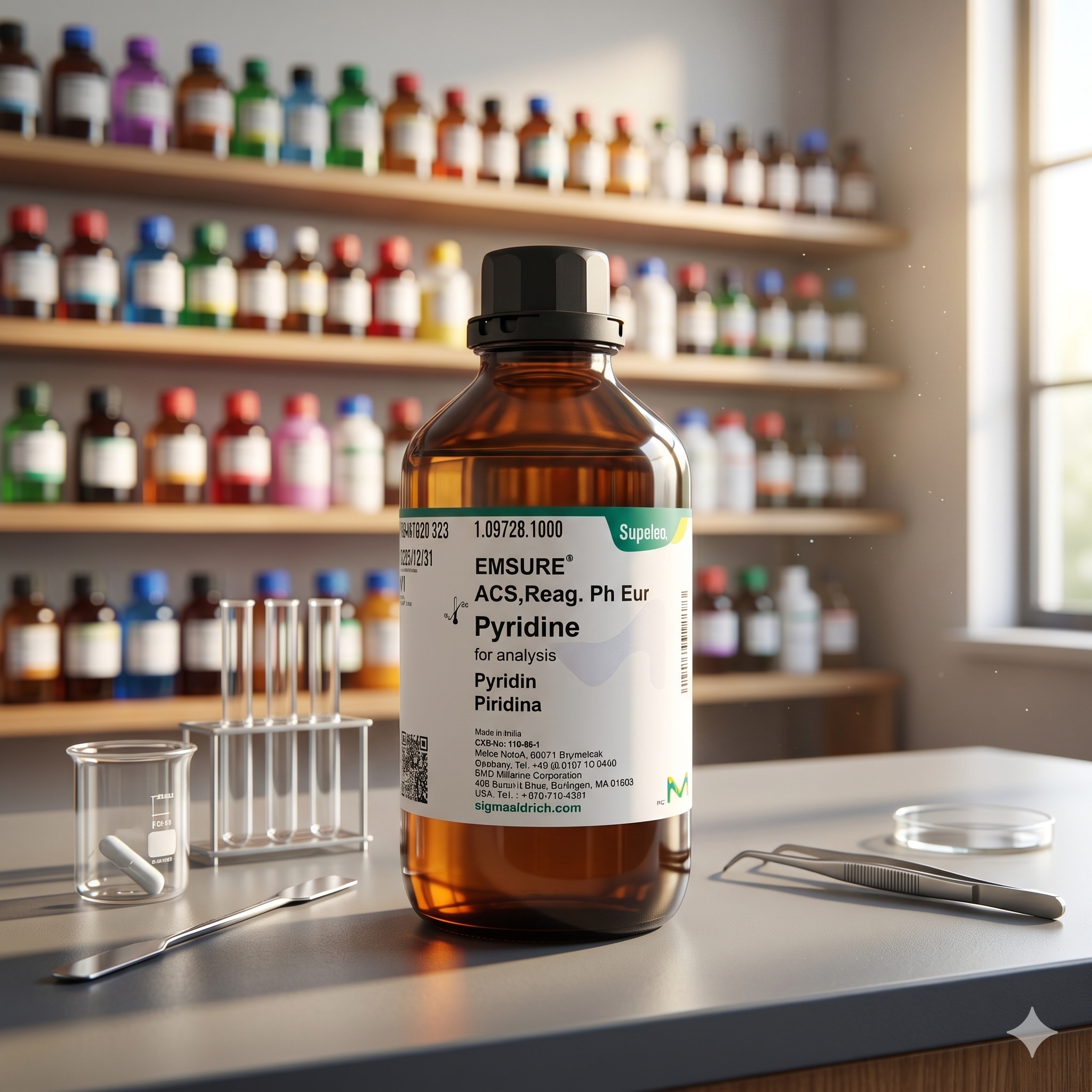 EMSURE Pyridine 1097281000 Merck ACS Reag. Ph Eur for Analysis 1L – Reagent Grade Laboratory Chemical