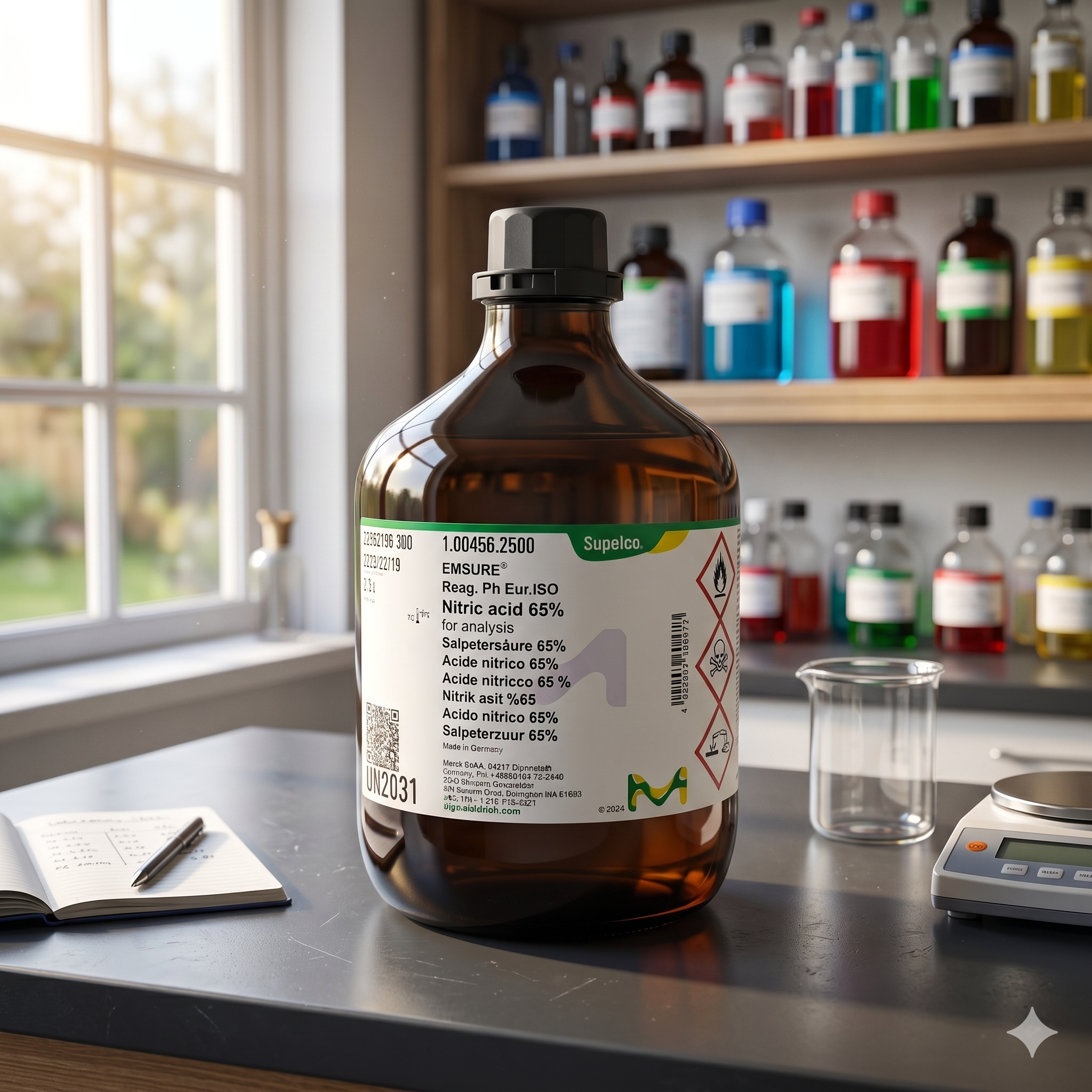 Nitric Acid 65% Merck EMSURE 100ML – Asam Nitrat Analytical Grade untuk Laboratorium, QC & Industri (REPACK)