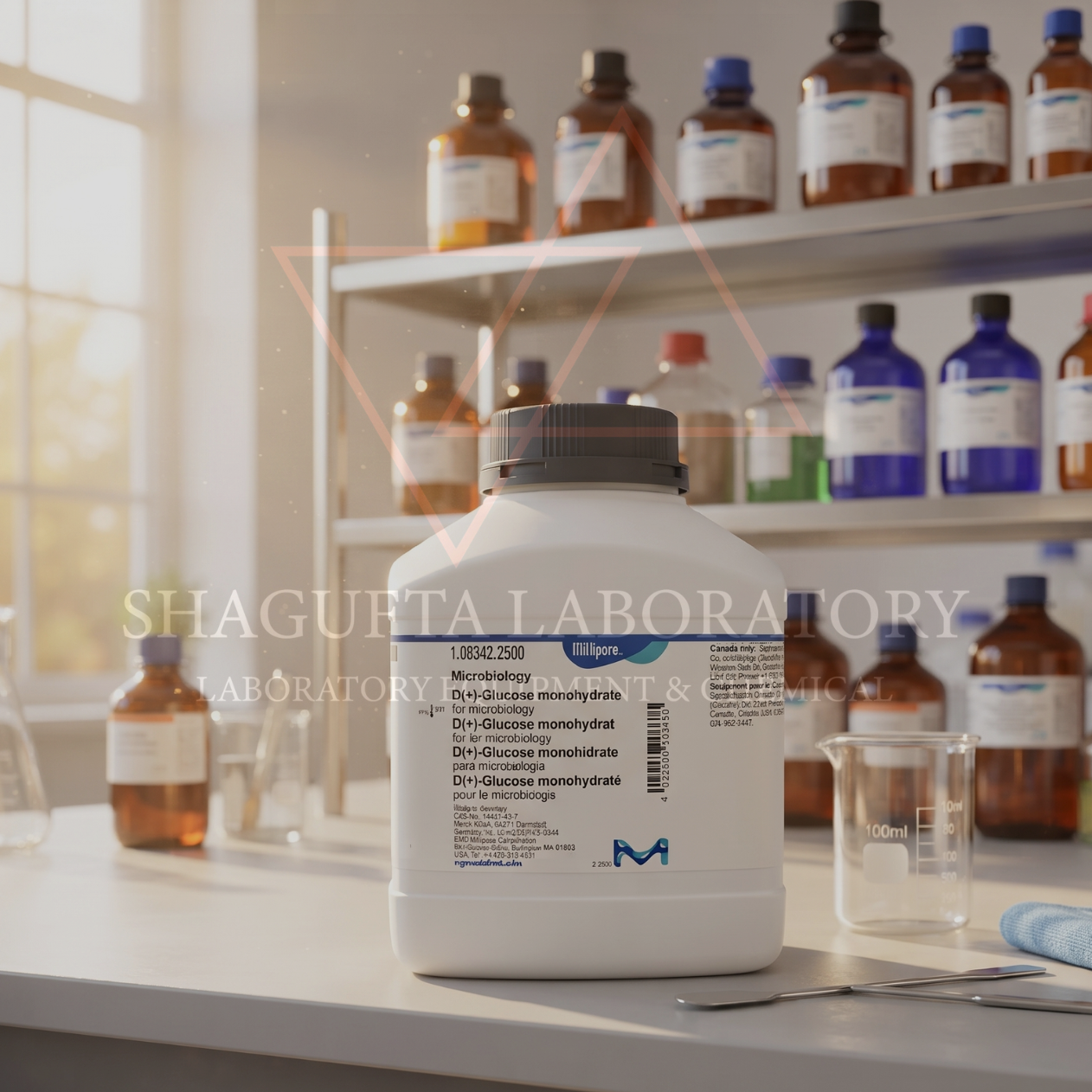 SHAGUFTA LABORATORY Biochemistry Grade 108342 – D(+)-Glucose Monohydrate / Dextrose Monohydrate / D-Glucose Monohydrate 2,5 Kg Reag. Ph. Eur.